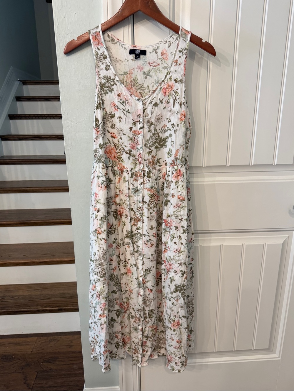 Frye Floral Cottagecore Midi Dress Small Button Front Rayon Boho